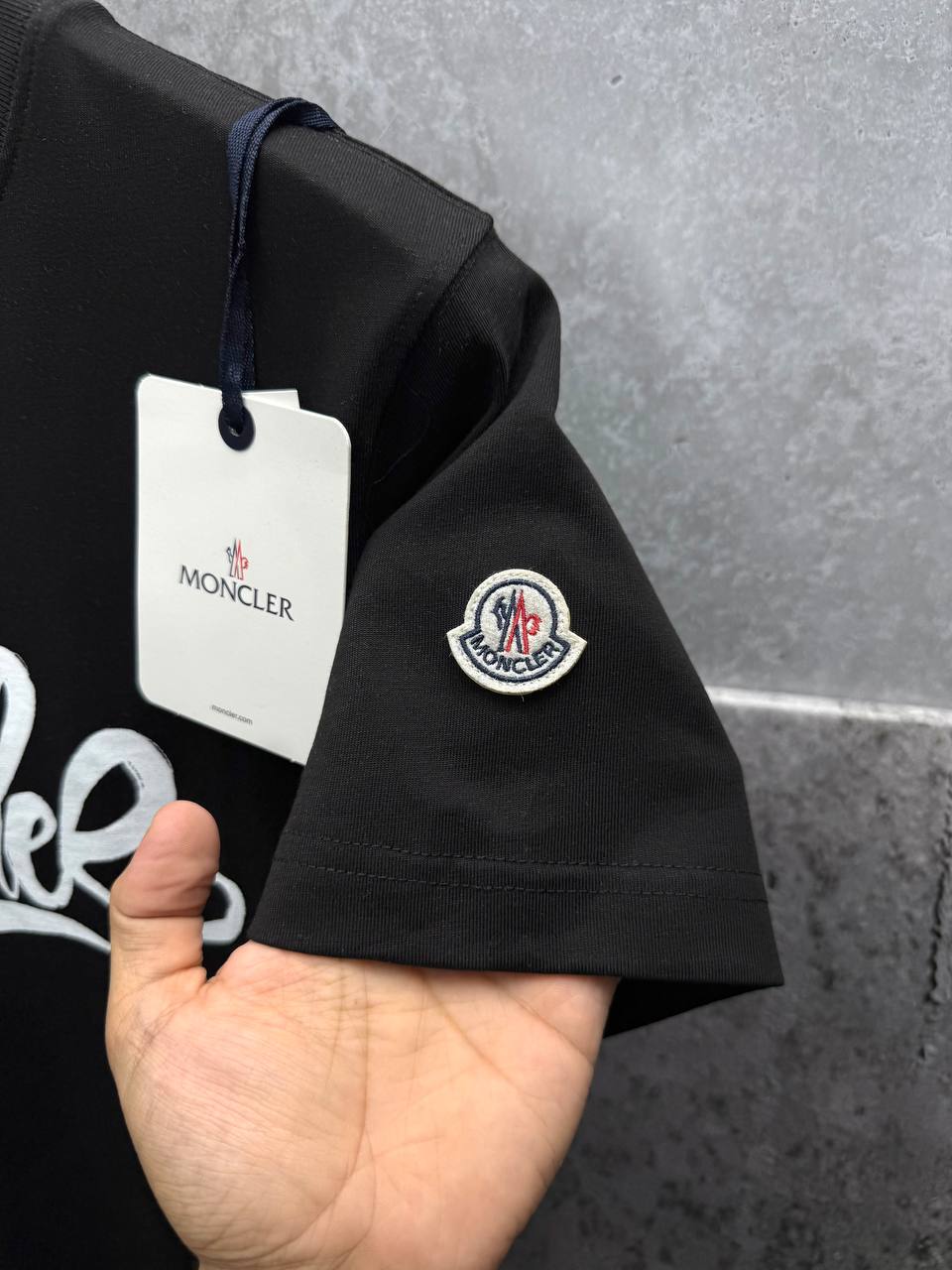 Moncler Calligraphy Logo Cotton T-Shirt Mens in 2 Colors Best Sale UK Reps AAA Quality