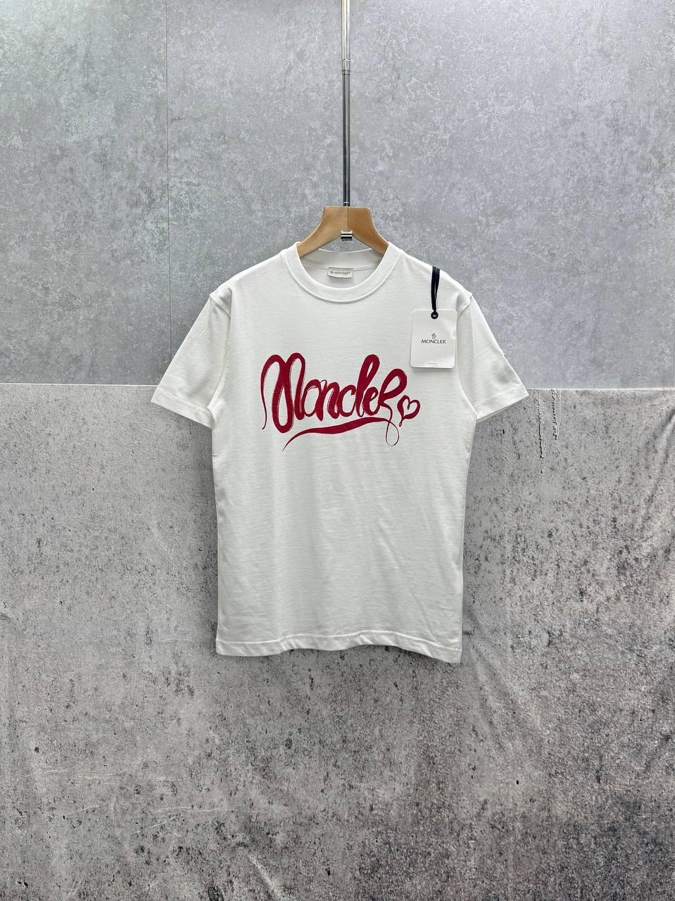 Moncler Calligraphy Logo Cotton T-Shirt Mens in 2 Colors Best Sale UK Reps AAA Quality