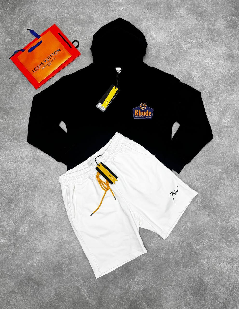 Rhude Grand Cru Crest Cigar Cotton Hoodie & Shorts Set Logo-Print Mens in Multiple Colors UK Reps AAA Quality