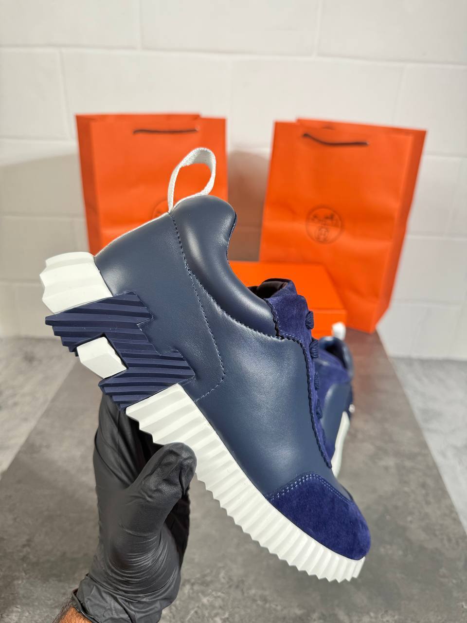 Hermes Navy Bouncing Sports Sneakers Men's Best Sale UK Reps AAA Quality