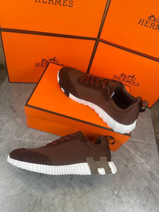 Hermes Brown Bouncing Sports Sneakers Men's Best Sale UK Reps AAA Quality