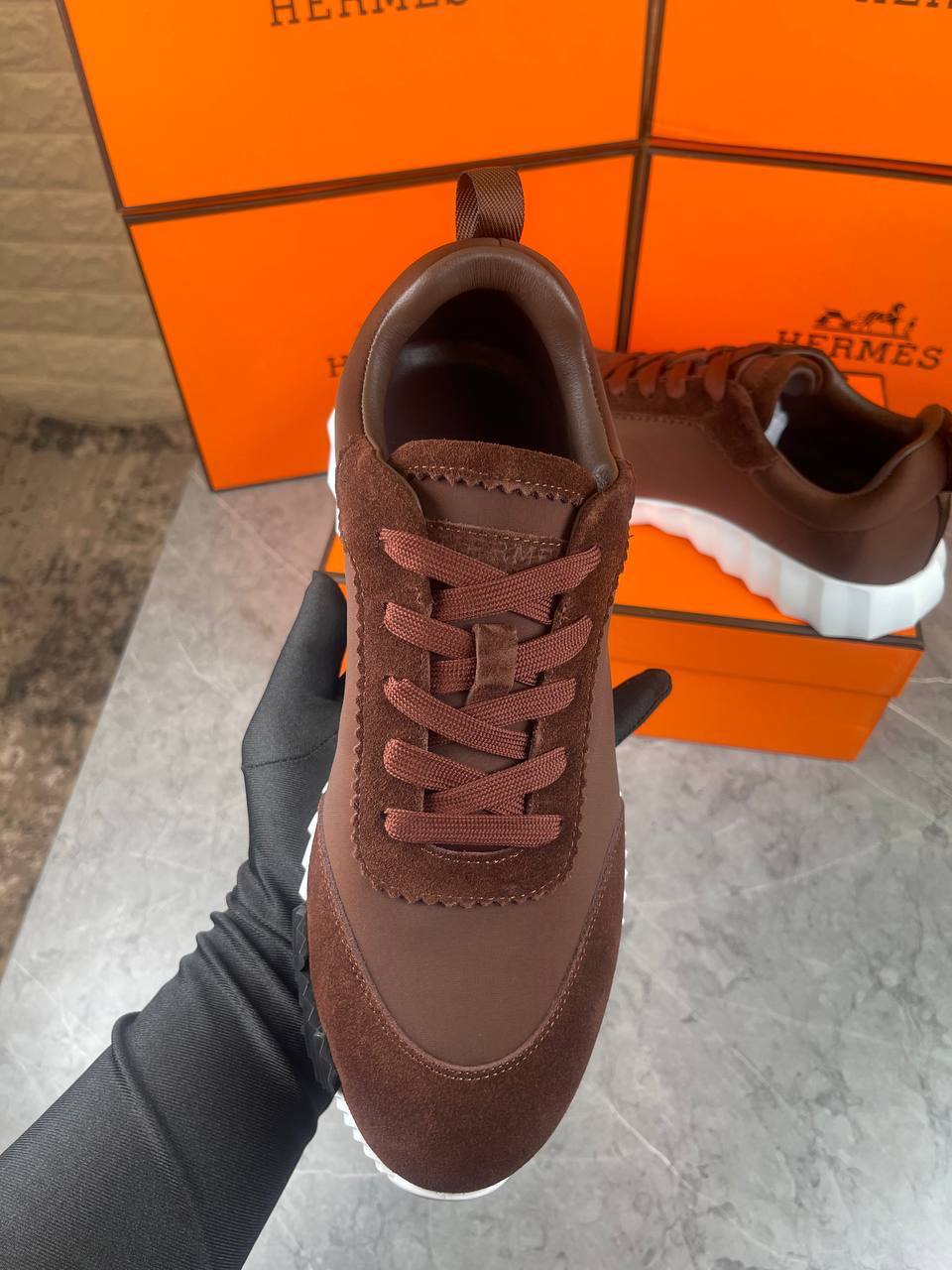 Hermes Brown Bouncing Sports Sneakers Men's Best Sale UK Reps AAA Quality