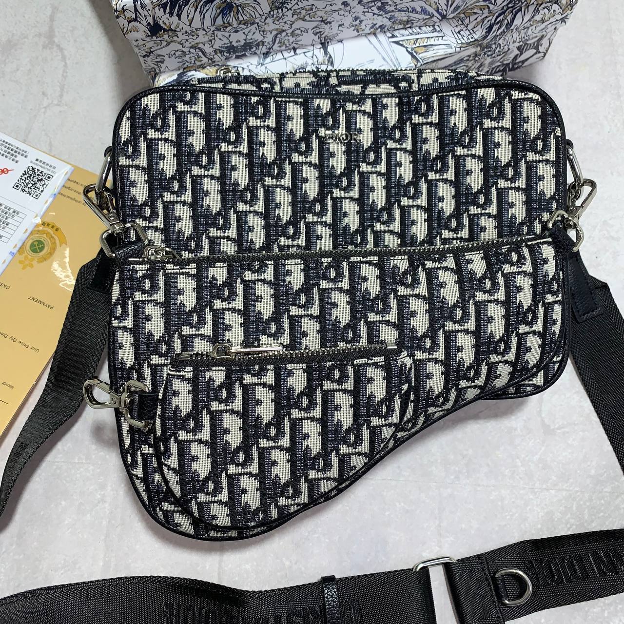 Christian Dior Saddle Triple Pouch Oblique Jacquard Mens Bag in Beige Color Best Sale UK Reps AAA Quality