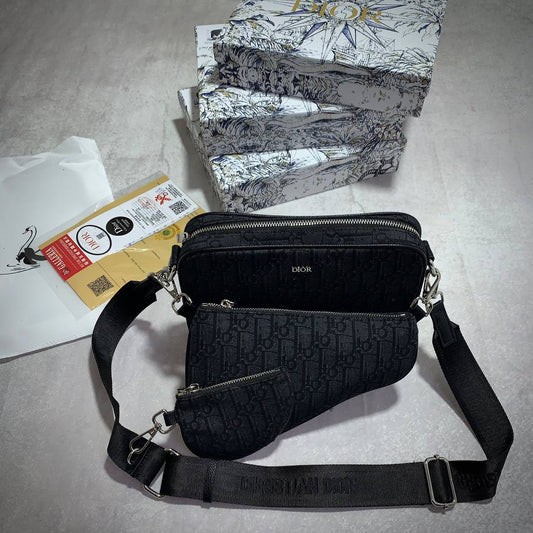 Christian Dior Saddle Triple Pouch Oblique Jacquard Mens Bag in Black Color Best Sale UK Reps AAA Quality