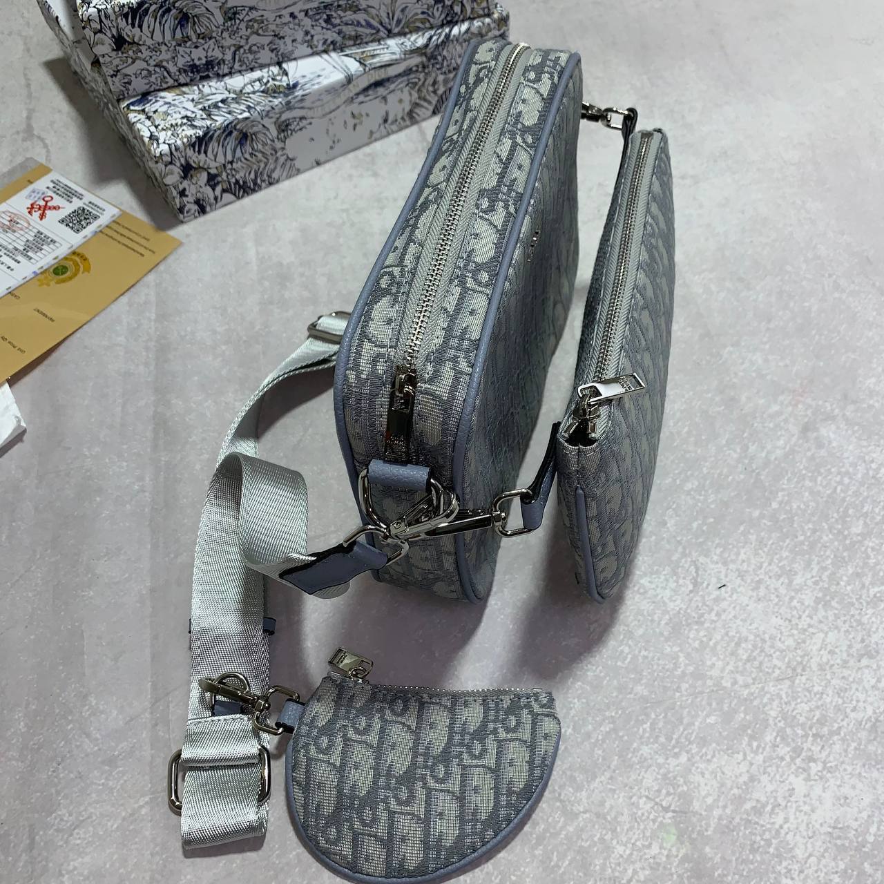 Christian Dior Saddle Triple Pouch Oblique Jacquard Mens Bag in Grey Color Best Sale UK Reps AAA Quality