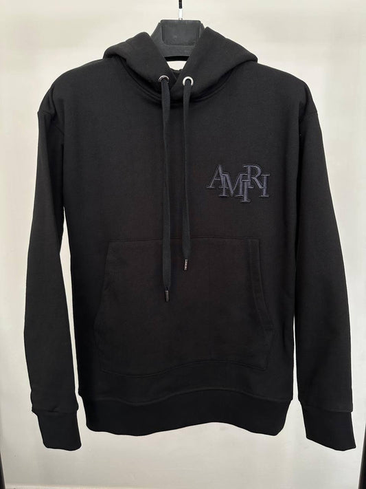 Amiri Staggered Logo-Patches Hoodie Mens in Black Color Best Sale UK Reps AAA Quality