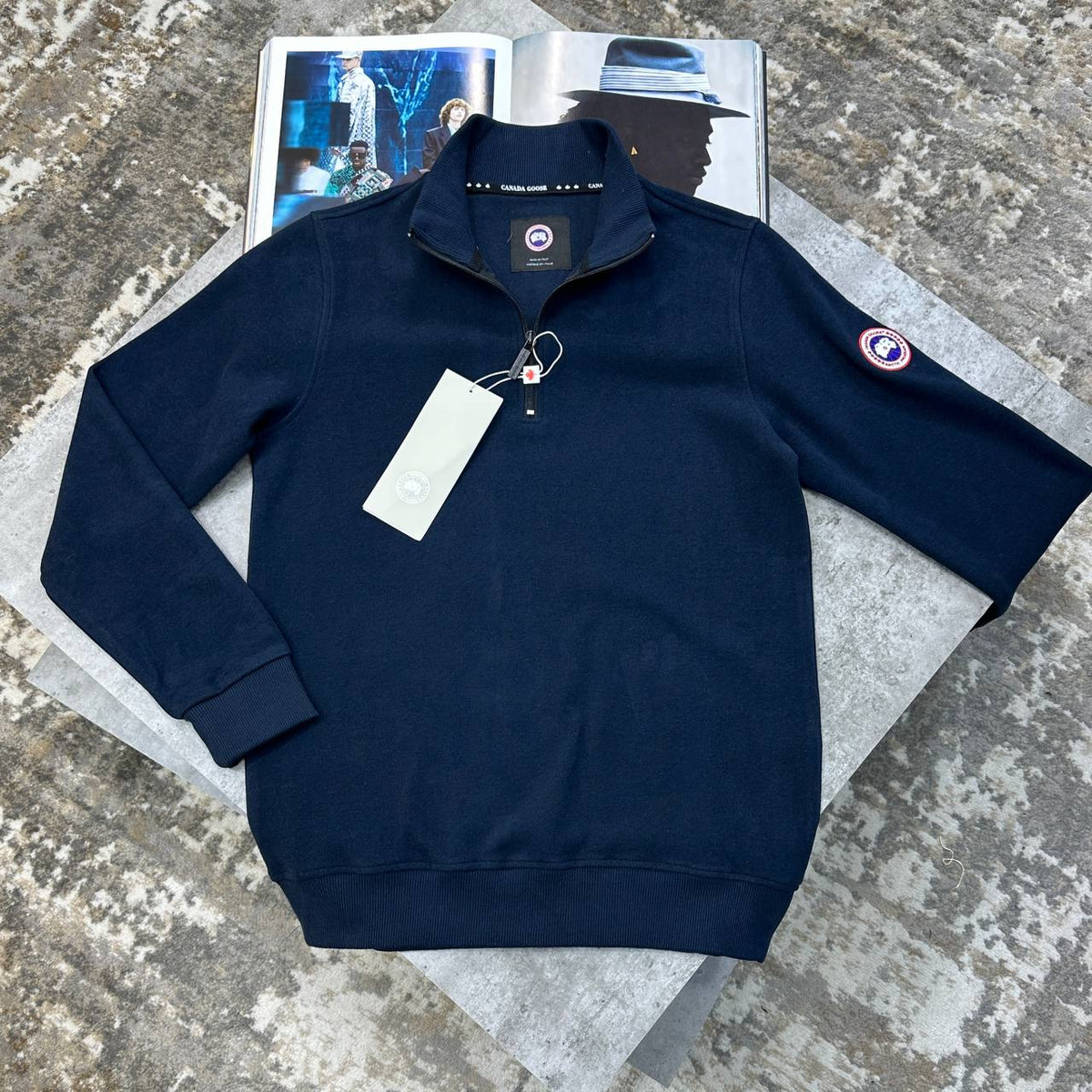 Canada Goose Quarter-Zip Men Navy Sweatshirt UK Reps AAA Quality
