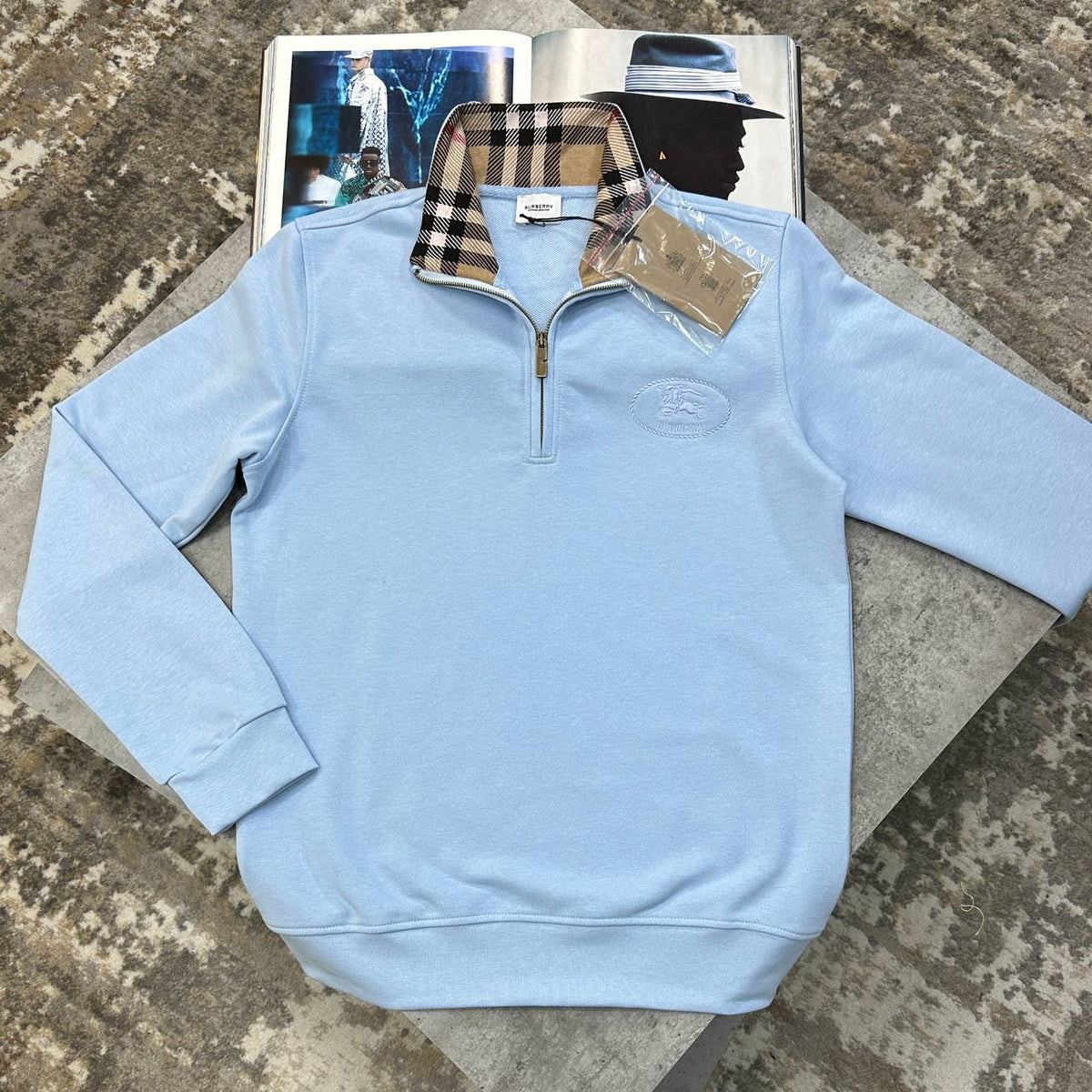 Burberry Check Collar Blue Sweatshirt UK Reps Superclone Quality