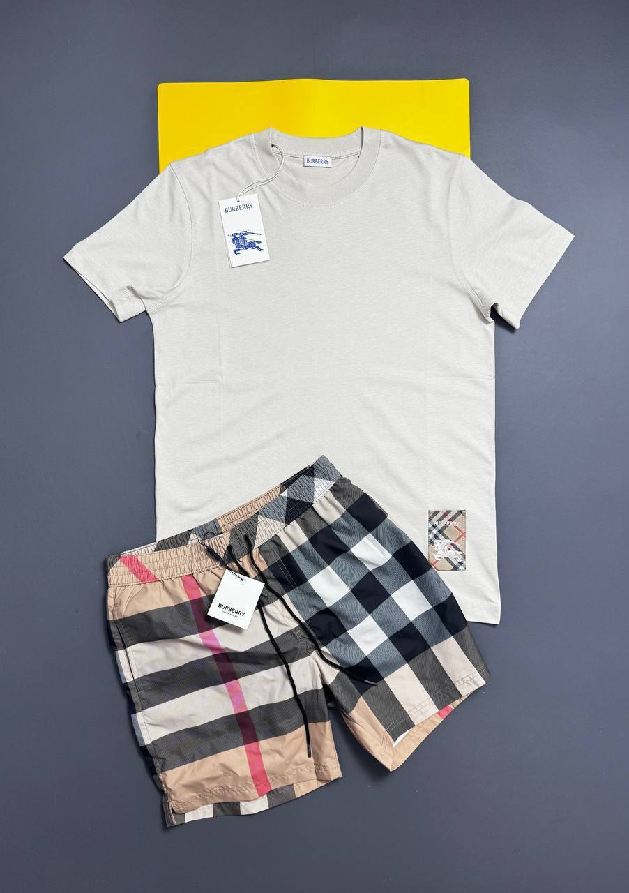 Burberry Check Label Cotton T-shirt & Shorts Set in Multiple Colors Mens Best Sale UK Reps AAA Quality