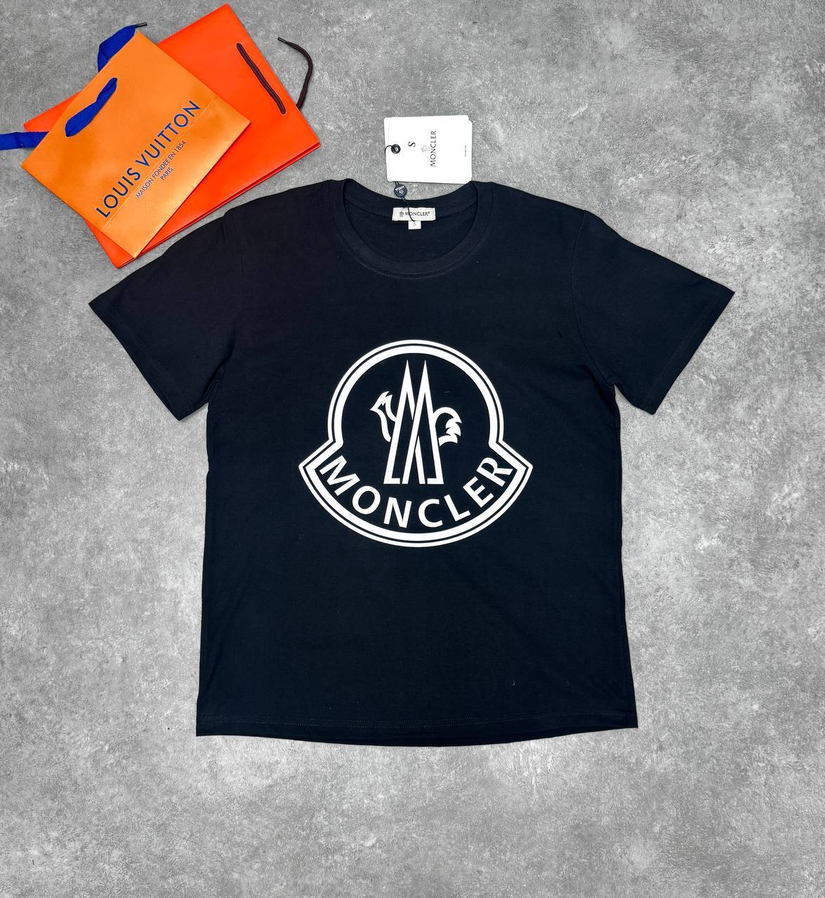 Moncler Overlapping Logo Print Short Sleeves T-Shirts in 2 Colors Mens UK Reps AAA Quality