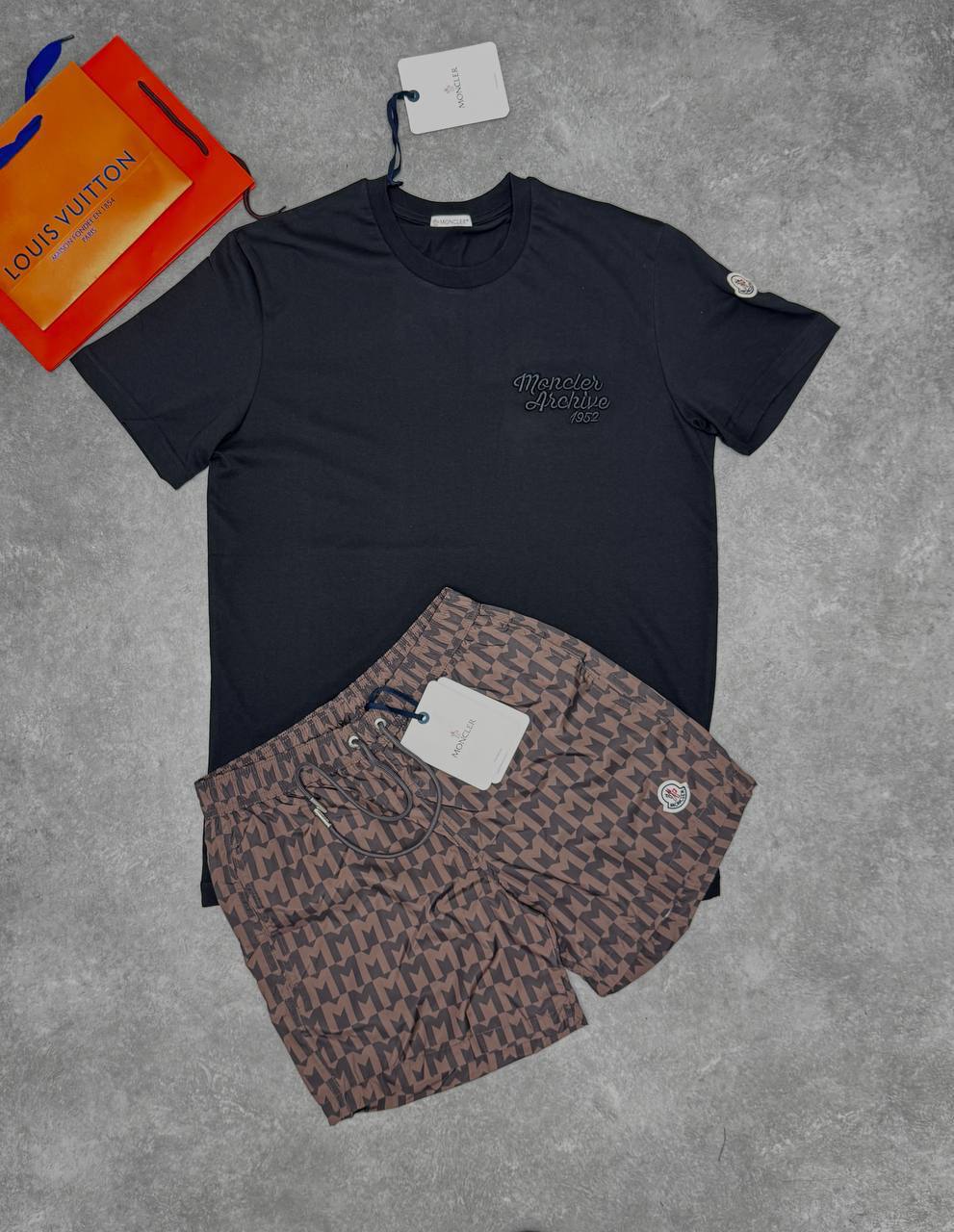 Moncler Logo-Embroidered Cotton T-shirts & Shorts Set in Multiple Colors Mens UK Reps AAA Quality