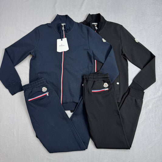 Moncler Tricolour-Trim Cotton Fashion Tracksuits Mens in 2 Colors UK Reps AAA Quality