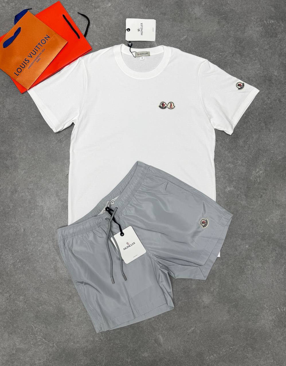 Moncler Double Logo Patch Tee in 2 Colors Slim Fit Mens T-Shirts & Shorts Set Best Sale UK Reps AAA Quality