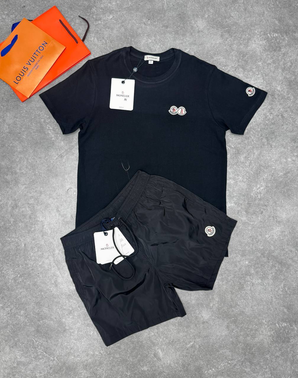 Moncler Double Logo Patch Tee in 2 Colors Slim Fit Mens T-Shirts & Shorts Set Best Sale UK Reps AAA Quality