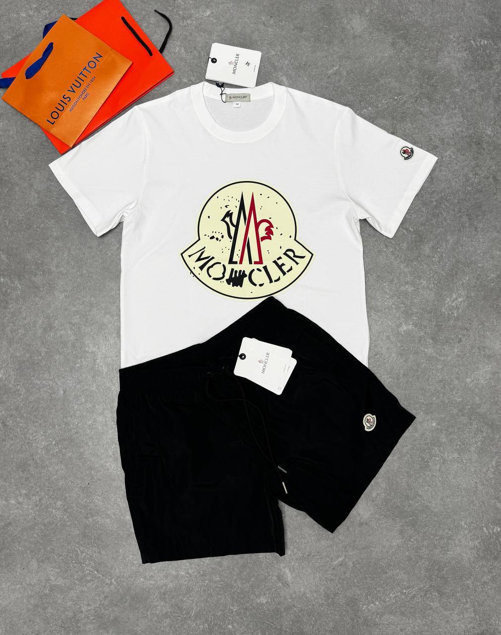Moncler Scribble Logo Cotton T-Shirts & Shorts Set Mens in Multiple Colors UK Reps AAA Quality