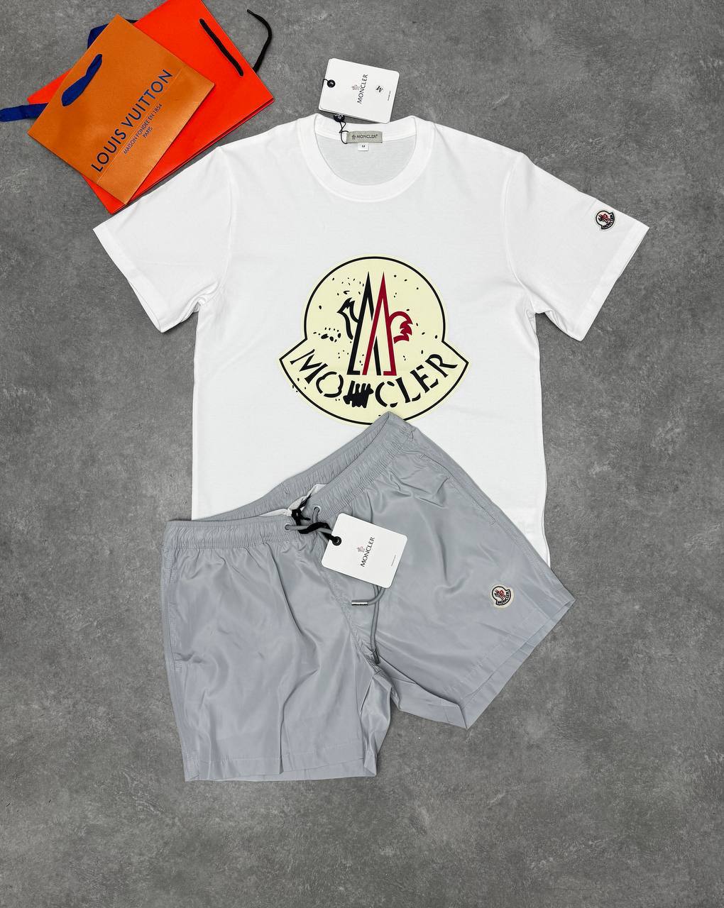 Moncler Scribble Logo Cotton T-Shirts & Shorts Set Mens in Multiple Colors UK Reps AAA Quality