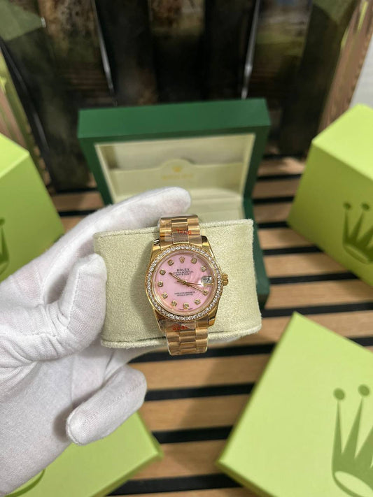 Rolex Datejust Pink Diamond Dial Golden Chain Womens Watch UK Reps AAA Quality