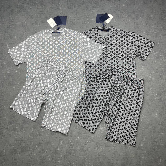 Louis Vuitton LV All-over Logo Print Shirts & Shorts Set Mens in 2 Colors UK Reps AAA Quality