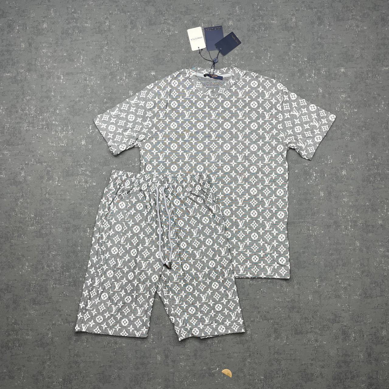 Louis Vuitton LV All-over Logo Print Shirts & Shorts Set Mens in 2 Colors UK Reps AAA Quality
