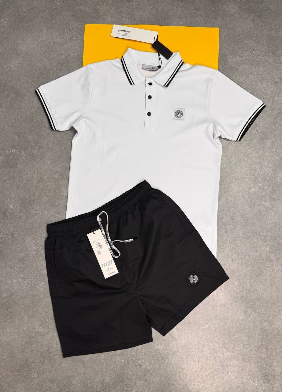 Stone Island Slim Fit Short Sleeve Polo Shirts & Shorts Set with Striped in Multiple Colors Mens UK Reps AAA Quality