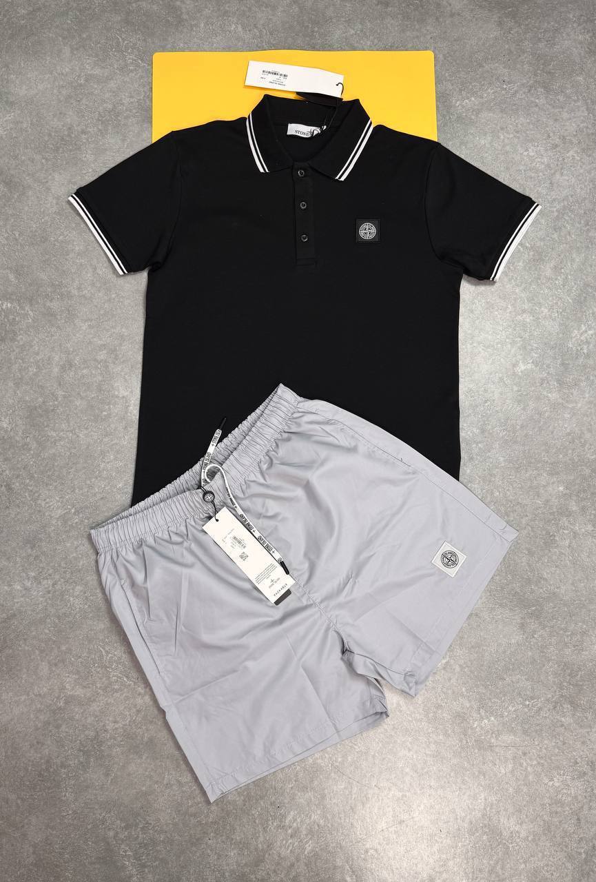 Stone Island Slim Fit Short Sleeve Polo Shirts & Shorts Set with Striped in Multiple Colors Mens UK Reps AAA Quality