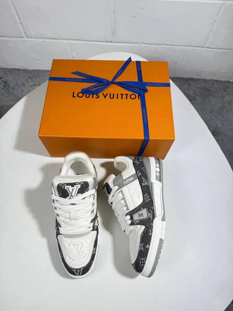 Louis Vuitton LV Grey Denim Trainers Trend Men's Lightweight Running UK Reps AAA Quality