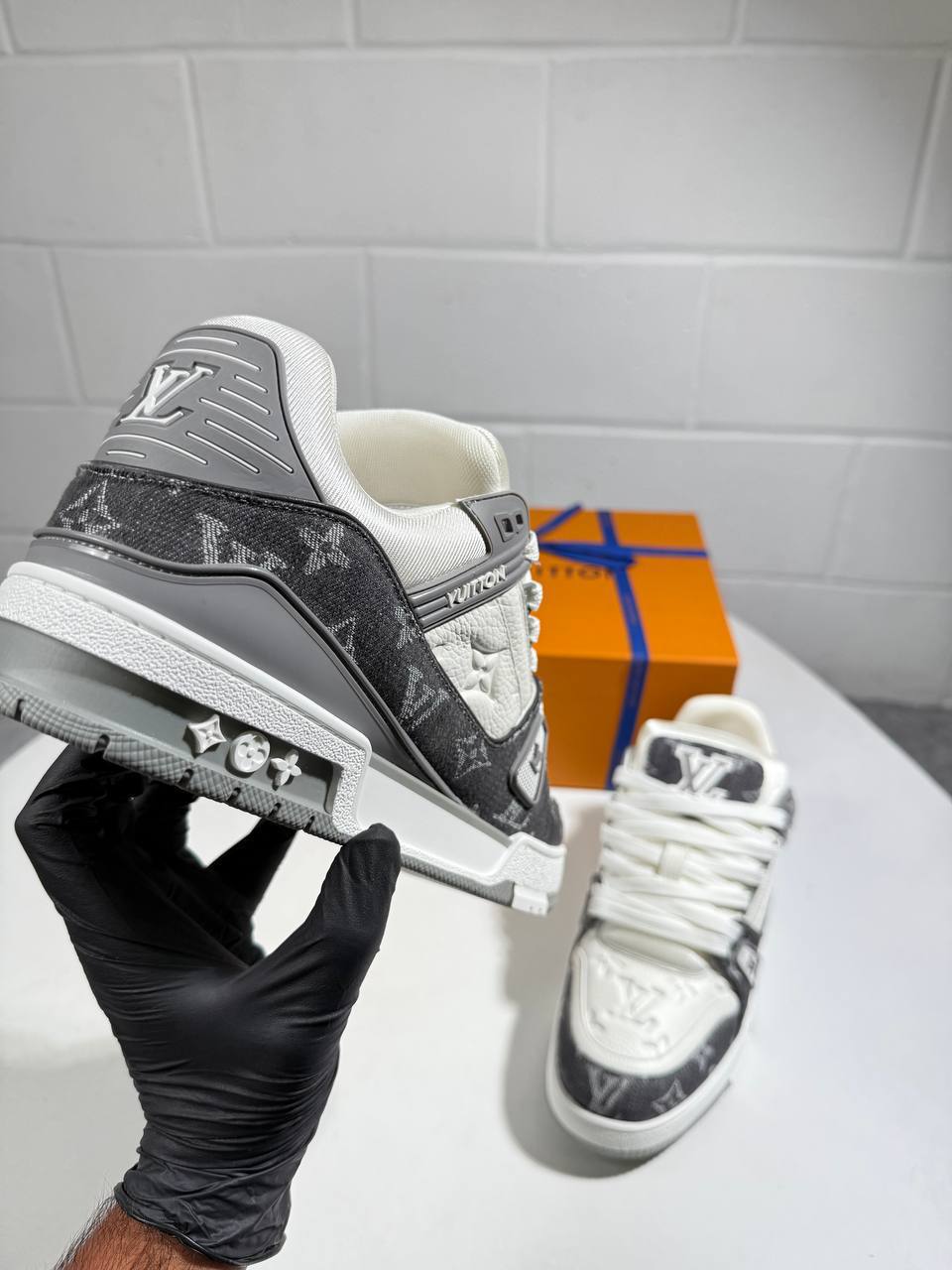 Louis Vuitton LV Grey Denim Trainers Trend Men's Lightweight Running UK Reps AAA Quality