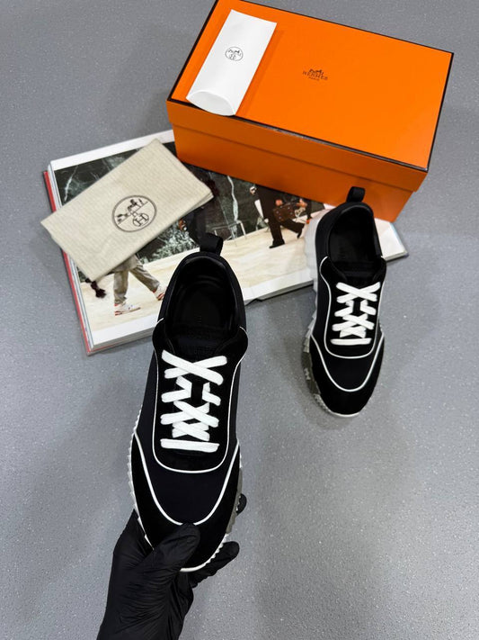 Hermes Leather Black/White Bouncing Sneakers Mens Style & Comfort Best Sale UK Reps AAA Quality