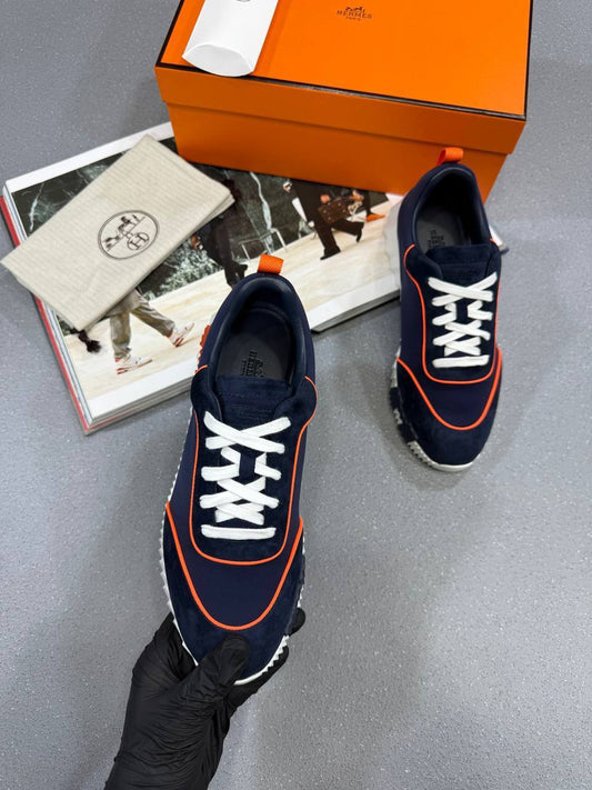 Hermes Leather Navy Blue Bouncing Sneakers Mens Style & Comfort Best Sale UK Reps AAA Quality