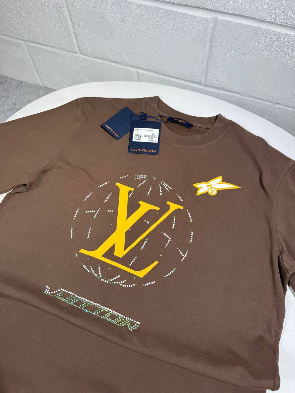 Louis Vuitton Washed Embellished Cotton T-Shirts in Brown Mens UK Reps AAA Quality