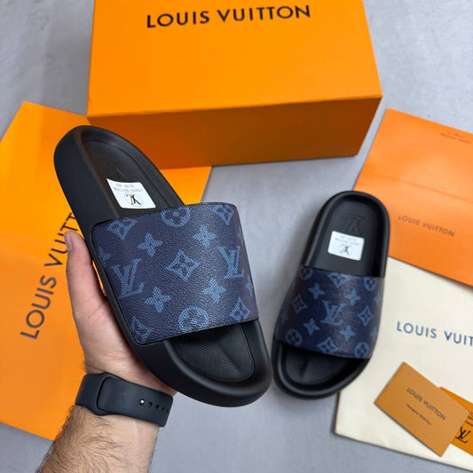 Louis Vuitton Waterfront Mule Marine Men's Sliders in Navy UK Reps AAA Quality