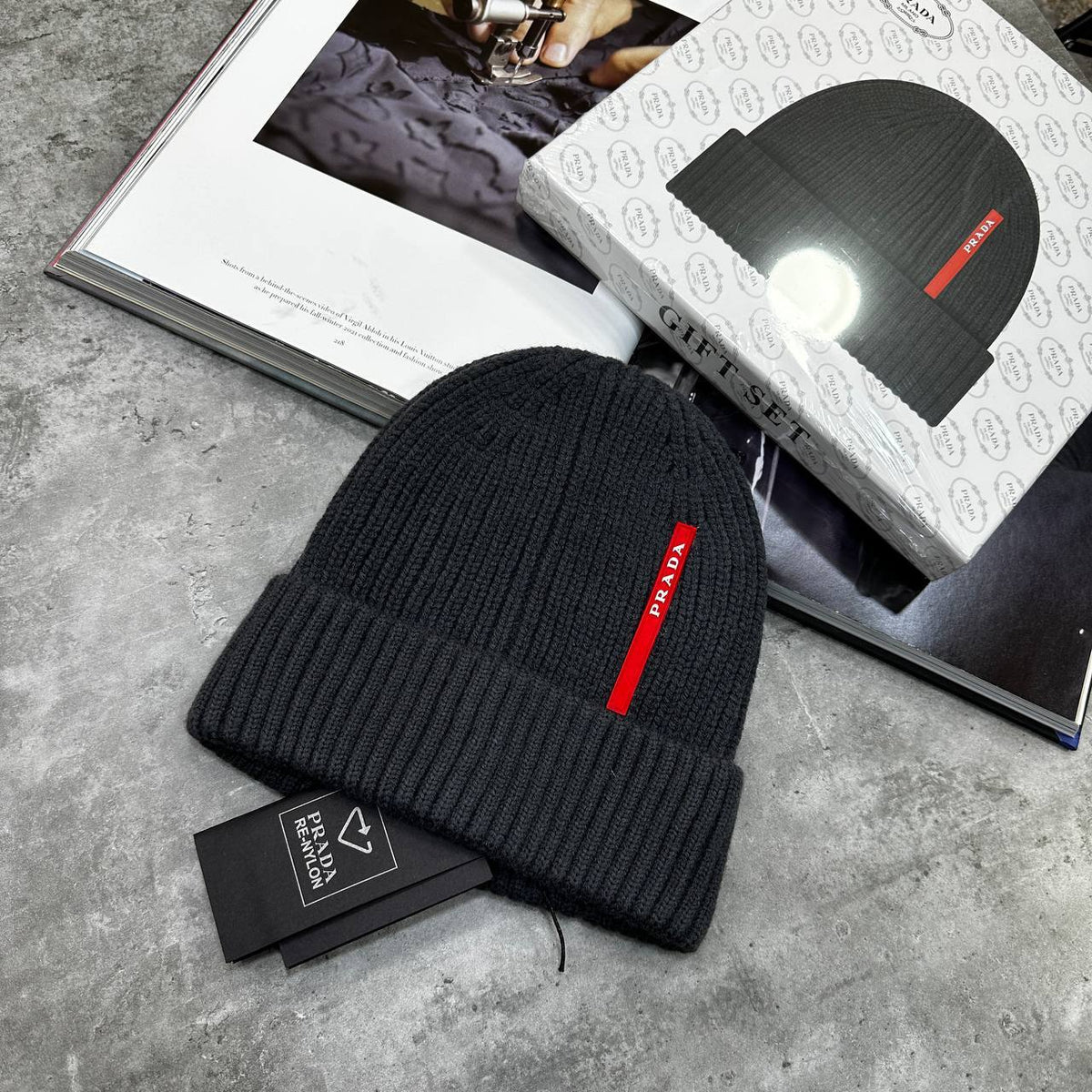 Prada Linea Rossa Ribbed Knit Beanie UK Reps Premium Quality