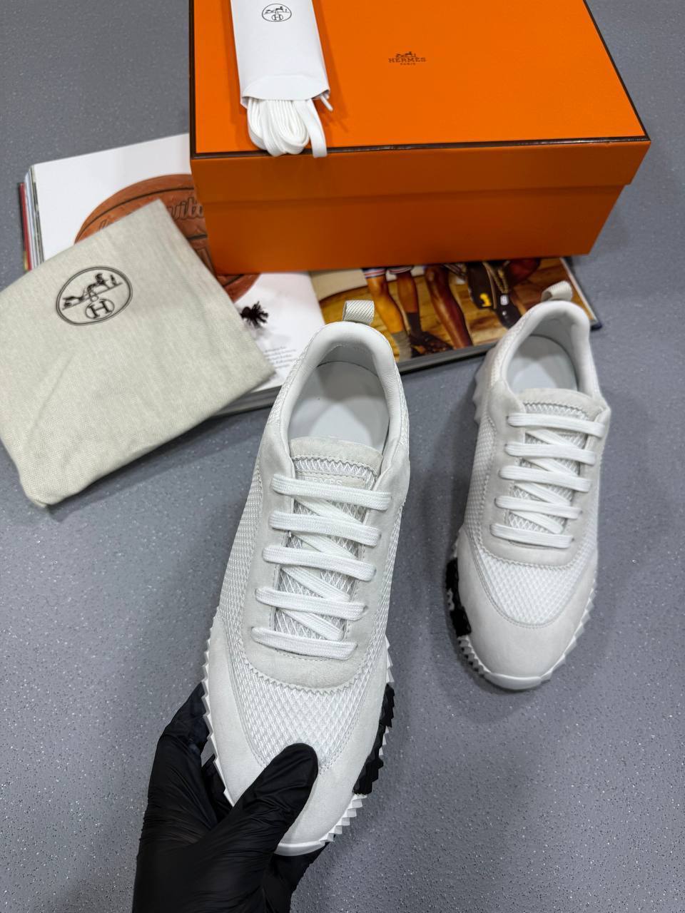 Hermes Bouncing Sneaker Mesh 'White' Men's UK Reps AAA Quality