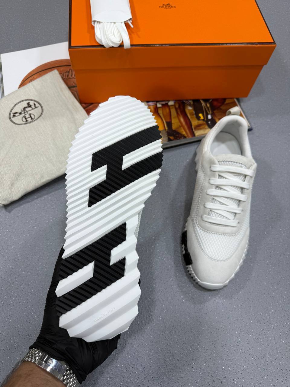 Hermes Bouncing Sneaker Mesh 'White' Men's UK Reps AAA Quality