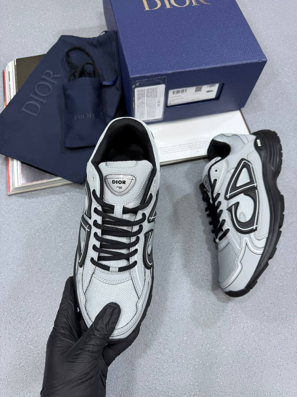 DIOR B30 Countdown Trainers Mens Gray Technical Mesh and Gray Technical Fabric UK Reps AAA Quality