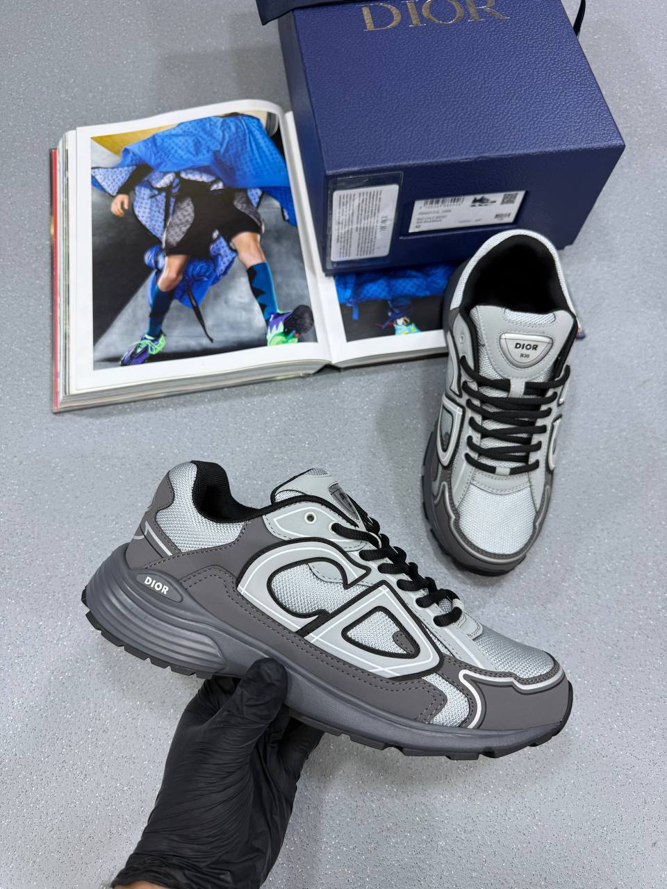 DIOR B30 Countdown Trainers Mens Gray Mesh with Anthracite UK Reps AAA Quality