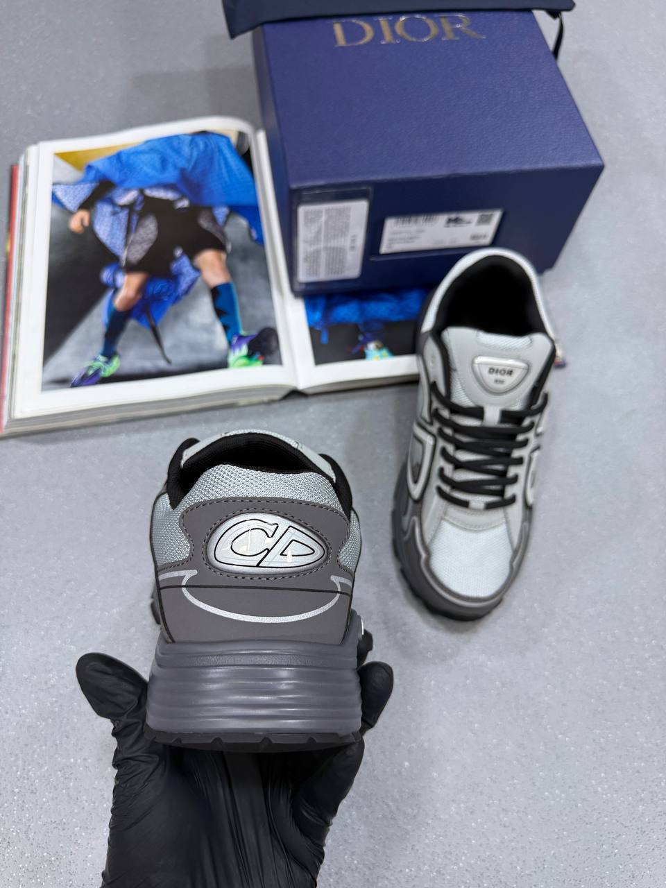 DIOR B30 Countdown Trainers Mens Gray Mesh with Anthracite UK Reps AAA Quality