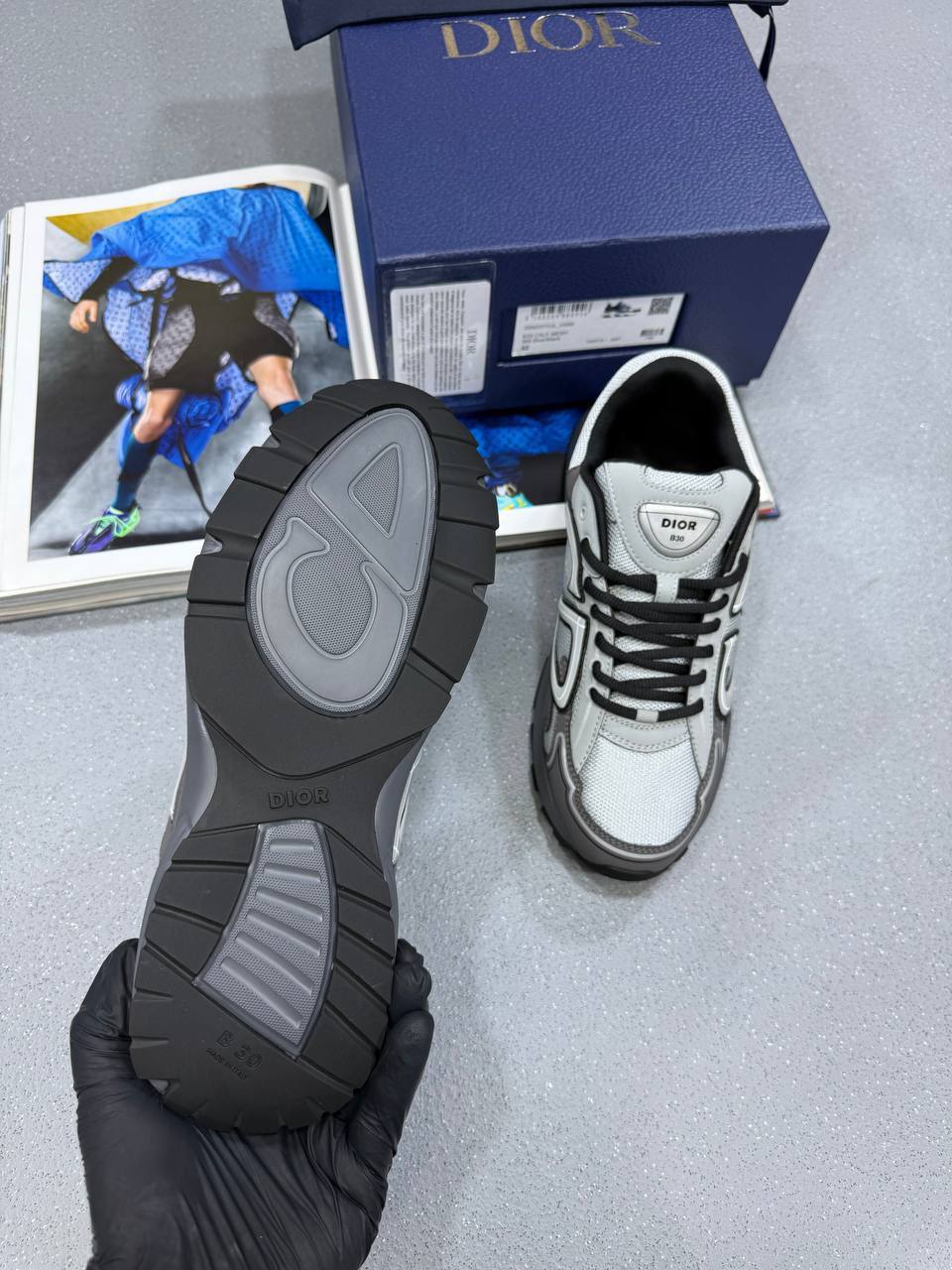 DIOR B30 Countdown Trainers Mens Gray Mesh with Anthracite UK Reps AAA Quality