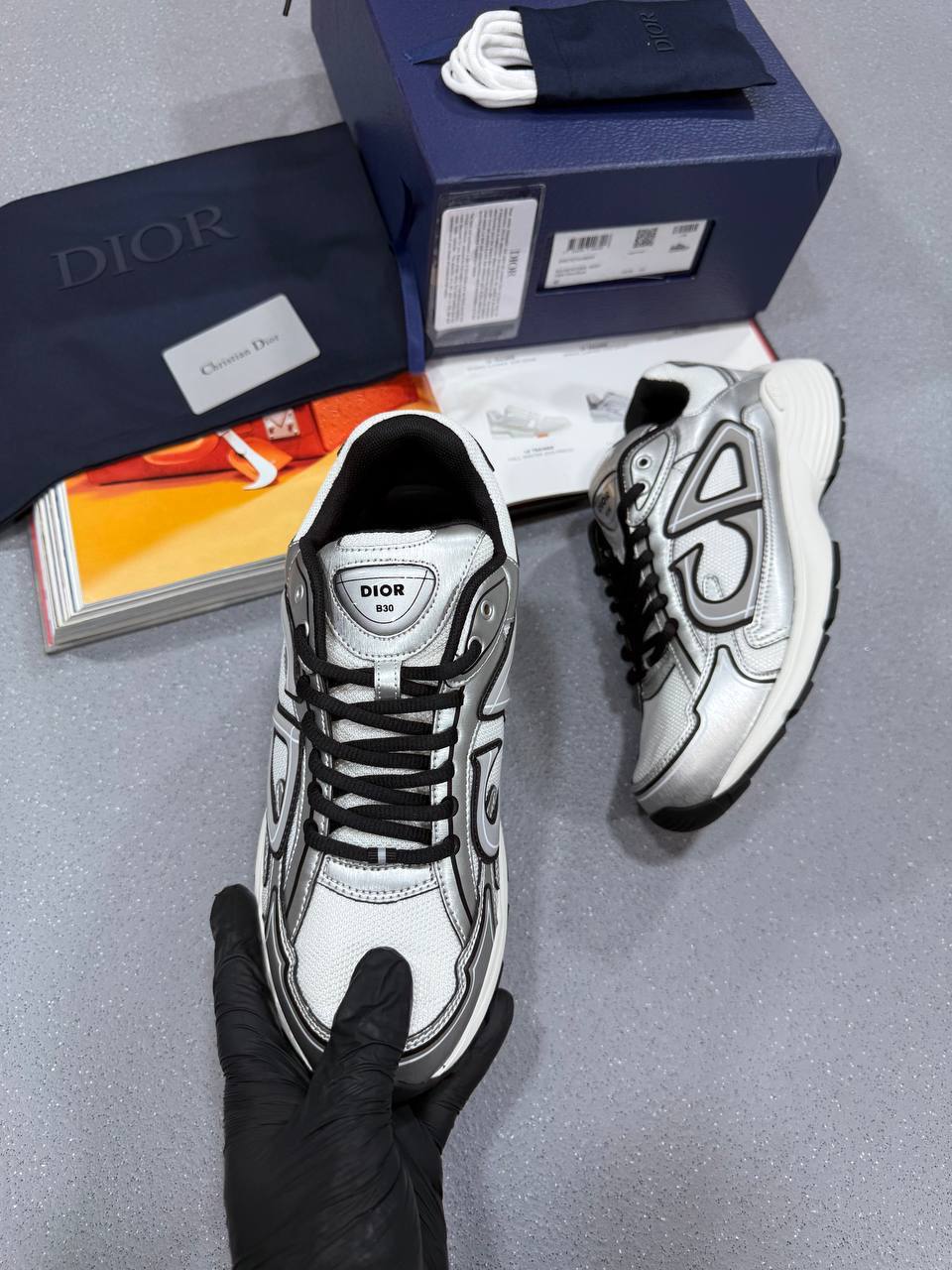 DIOR B30 Countdown White Metallic Technical Trainers Mens UK Reps AAA Quality