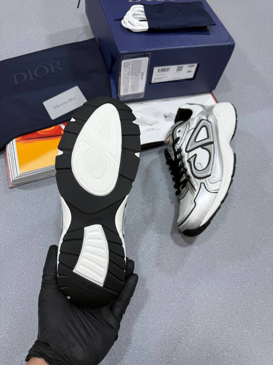 DIOR B30 Countdown White Metallic Technical Trainers Mens UK Reps AAA Quality