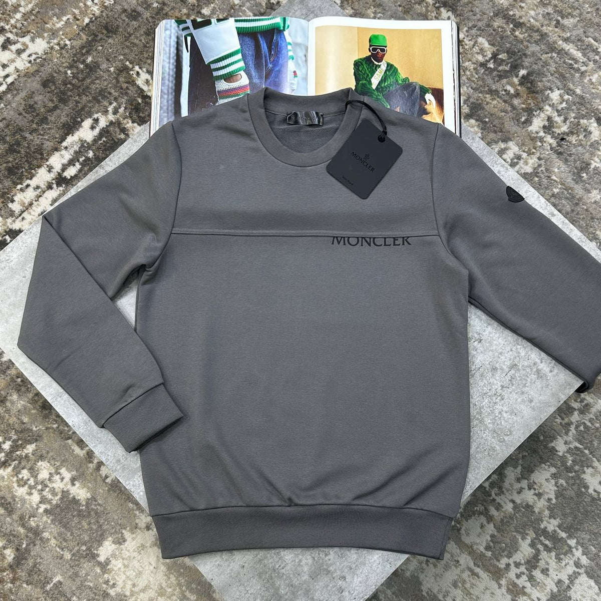 Moncler Logo Cotton Jumpers for Men Grey UK Reps Superclone Quality