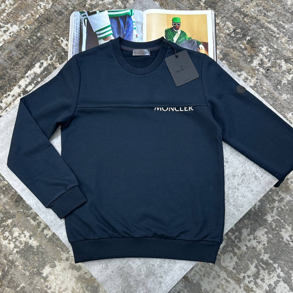Moncler Logo Cotton Jumpers Men Navy UK Reps Superclone Quality