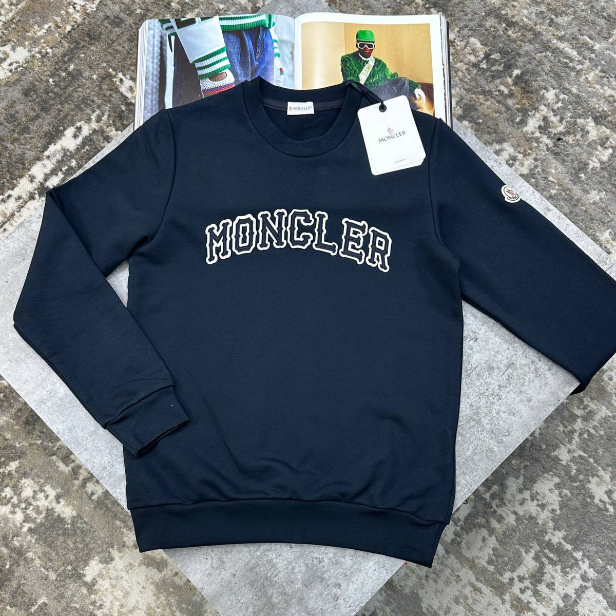 Moncler Drawing Logo Cotton Jumpers Men Navy UK Reps Superclone Quality