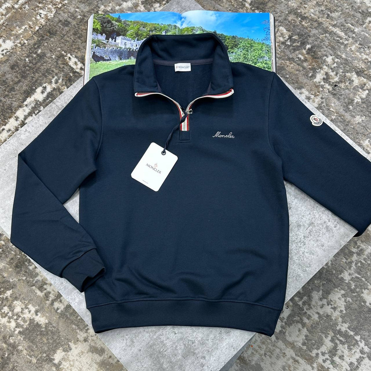 Moncler Logo-Embroidered Jumpers for Men Navy UK Reps Superclone Quality