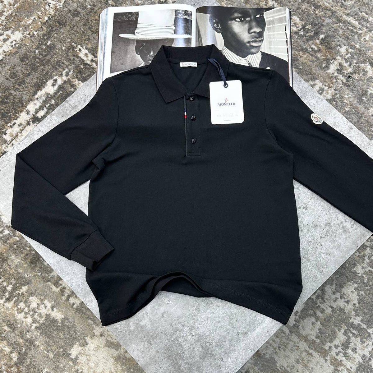 Moncler Tricolor Accent Polo Shirt Long-Sleeve Men UK Reps Superclone Quality