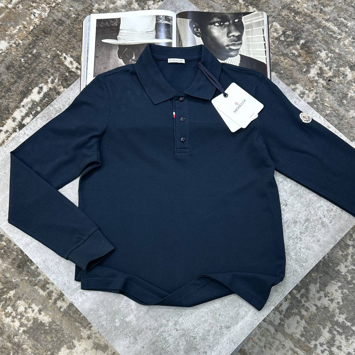 Moncler Tricolor Accent Polo Shirt Long-Sleeve Men UK Reps Superclone Quality