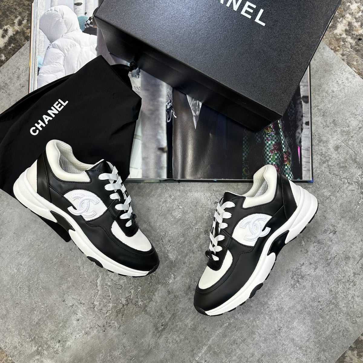 Chanel CC Calfskin & Mesh Panda Colorway Trainers UK Reps Superclone Quality