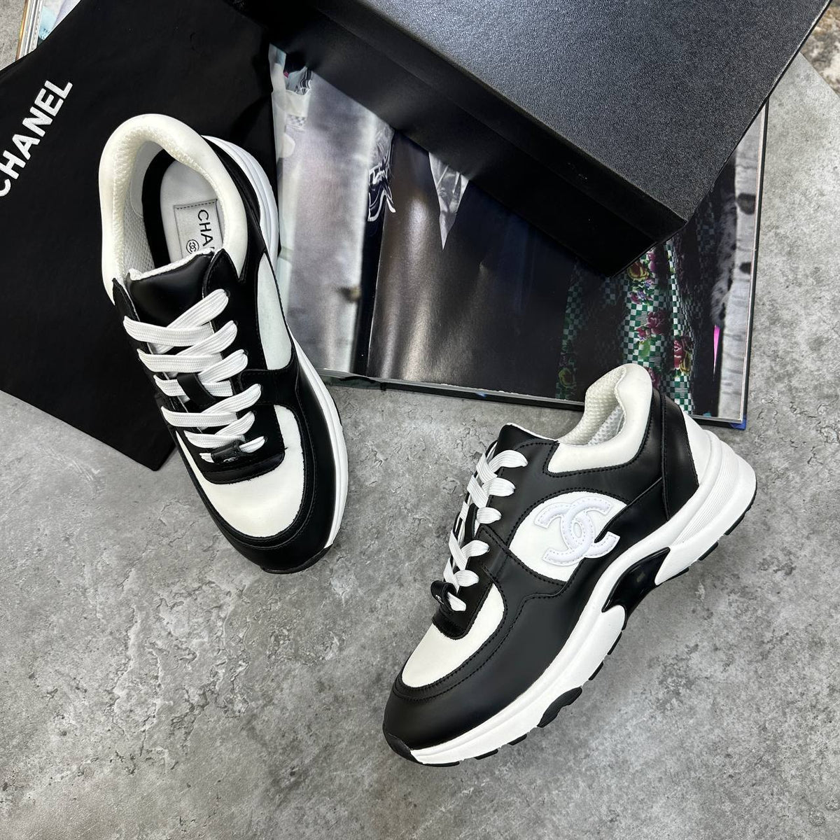 Chanel CC Calfskin & Mesh Panda Colorway Trainers UK Reps Superclone Quality