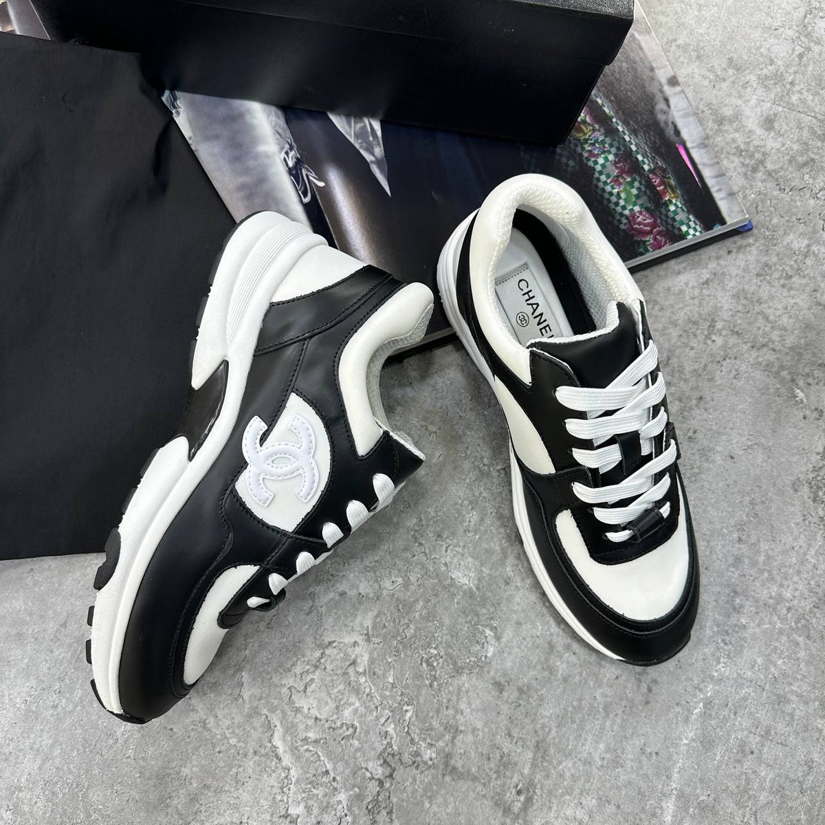 Chanel CC Calfskin & Mesh Panda Colorway Trainers UK Reps Superclone Quality