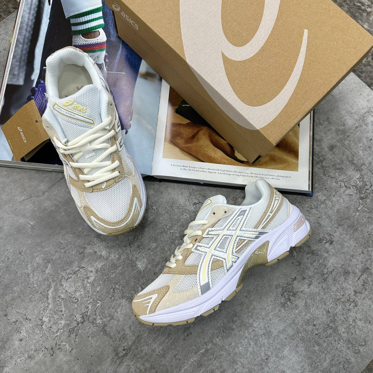 Asics Gel-1130 Cream and Beige Womens Trainers UK Reps Superclone Quality